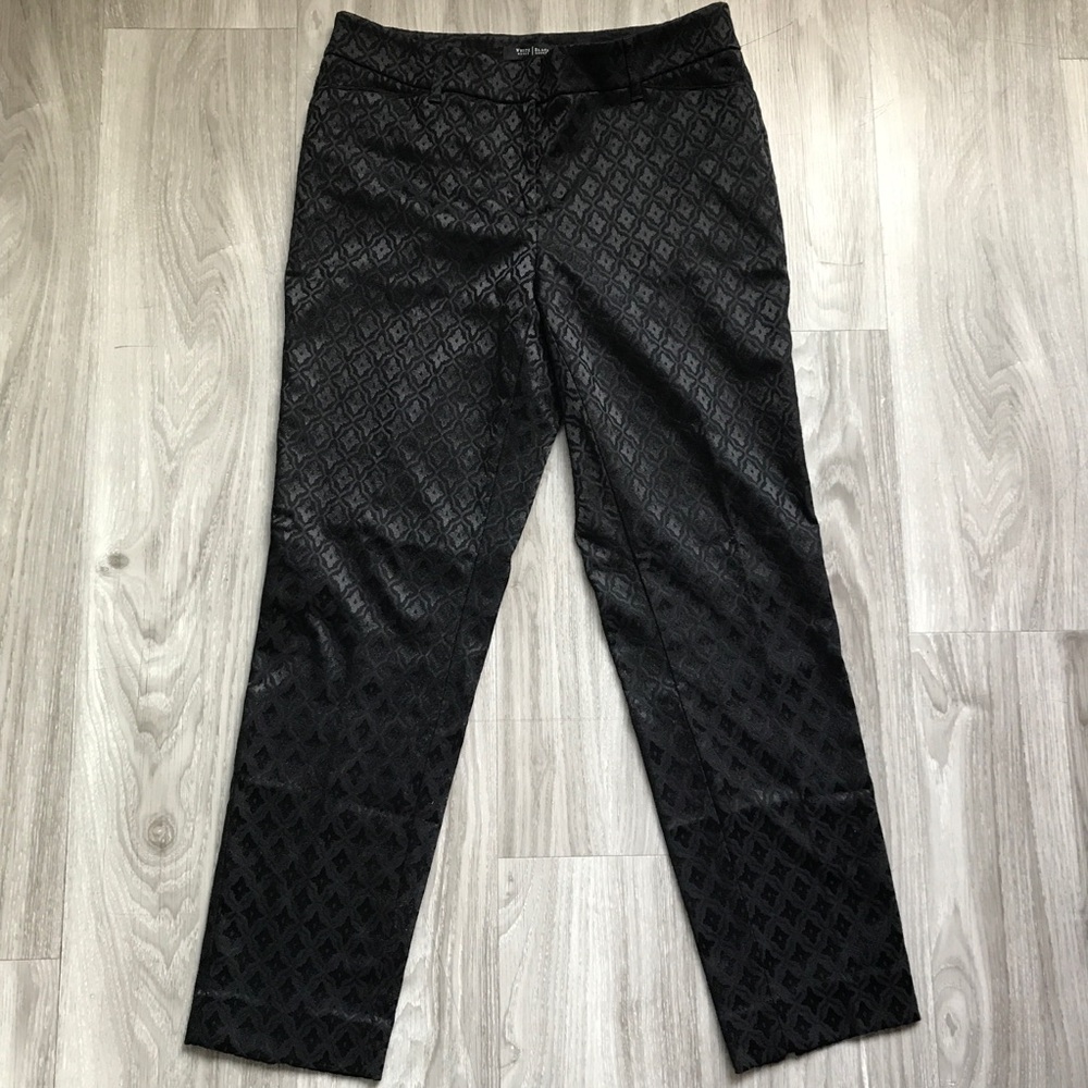WHITE HOUSE BLACK MARKET WOMENS TROUSER PANTS BLACK JACQUARD 8